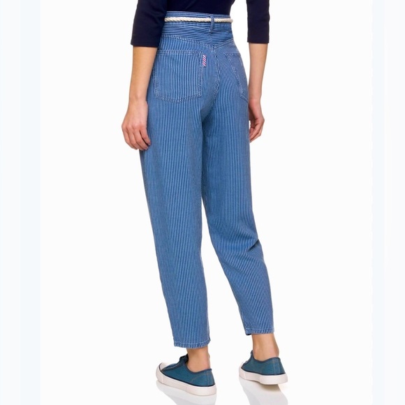 United Colors Of Benetton Carrott Fit Blue Striped Trousers, Size 2 - Picture 2 of 9